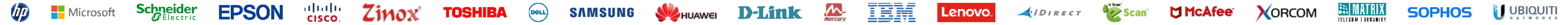 Authorized partner logos: HP, Microsoft, Schneider Electric, Epson, Cisco, Zinox, Toshiba, Dell, Samsung, Huawei, D-Link, Mercury, IBM, Lenovo, iDirect, eScan, McAfee, Xorcom, Matrix, Sophos, Ubiquiti